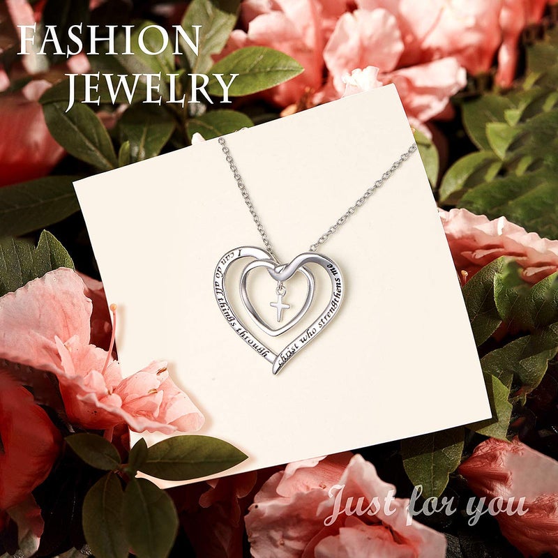 DAOCHONG S925 Sterling Silver Cross Heart Inspirational Christian Faith Bible Verse Pendant Necklace for Women Teen - Image 5
